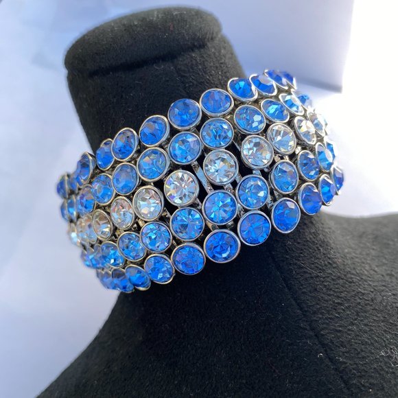 Blue & Silver Accordion Bracelet - Picture 1 of 5